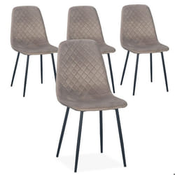 MENZZO Lot de 4 chaises matelassées Norway Velours Taupe Pieds Noir - Chaises Salle À Manger