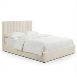 Lit Coffre Songe + Sommier Tissu bouclette Beige 140cm