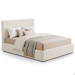 Lit Coffre Songe + Sommier Tissu bouclette Beige 180cm