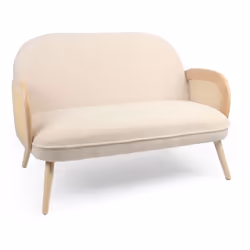 Canapé 2 places bohème Rondou accoudoirs cannage et Tissu bouclette Beige