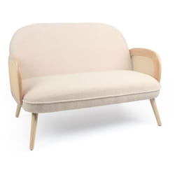 Canapé 2 places bohème Rondou accoudoirs cannage et Tissu bouclette Beige