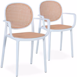 Lot de 2 chaises empilables Chapline Polypropylène effet cannage Beige et Blanc