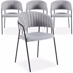 Lot de 4 chaises Tabata Métal Noir et Tissu bouclette Gris