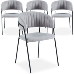 Lot de 4 chaises Tabata Métal Noir et Tissu bouclette Gris