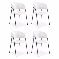 Lot de 4 chaises Tabata Métal Noir et Tissu bouclette Crème