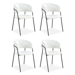 Lot de 4 chaises Tabata Métal Noir et Tissu bouclette Crème