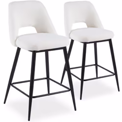 Lot de 2 chaises de bar Ecuador Métal Noir et Tissu bouclette Crème