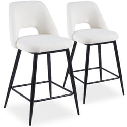 Lot de 2 chaises de bar Ecuador Métal Noir et Tissu bouclette Crème