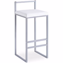 Tabouret de bar en métal Drakkar Argent et Velours Blanc