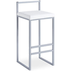Tabouret de bar en métal Drakkar Argent et Velours Blanc