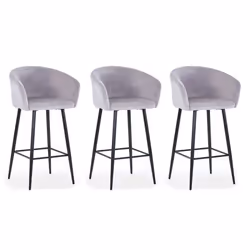 Lot de 3 chaises de bar Bobby Velours Argent