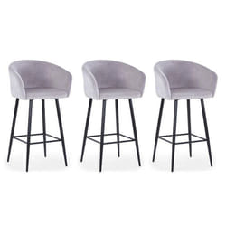 Lot de 3 chaises de bar Bobby Velours Argent