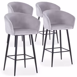 Lot de 4 chaises de bar Bobby Velours Argent
