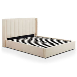 Lit double Magorial avec sommier relevable 180x200cm Tissu Bouclette Crème - 180 x 200 cm