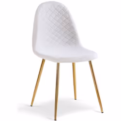 Lot de 8 chaises matelassées Norway Pieds Or et Tissu bouclette Blanc