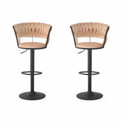 Lot de 2 chaises de bar dossier arrondi style maillage Xenox Velours Beige et Métal Noir