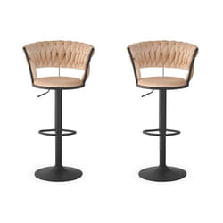 Lot de 2 chaises de bar dossier arrondi style maillage Xenox Velours Beige et Métal Noir