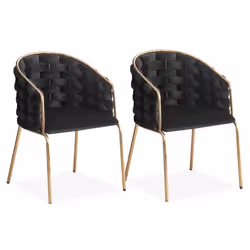 Lot de 2 chaises design au dossier arrondi style maillage Tricotane Velours Noir et Métal Or