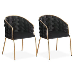 Lot de 2 chaises design au dossier arrondi style maillage Tricotane Velours Noir et Métal Or