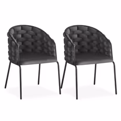 Lot de 2 chaises design au dossier arrondi style maillage Tricotane Velours Gris et Métal Noir