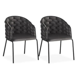 Lot de 2 chaises design au dossier arrondi style maillage Tricotane Velours Gris et Métal Noir