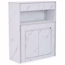Une console pratique et esthétique Coloris EFFET MABRE BLANC La console FONTANO est un meuble de rangement pratique, d'une pr ...