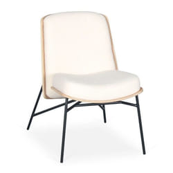 Fauteuil moderne Gauguin Bois clair et Tissu bouclette Crème