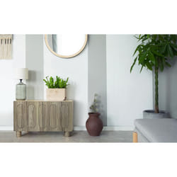 Menzzo - Petit buffet rétro-moderne avec portes sculptées Durand L80cm Chêne grisé