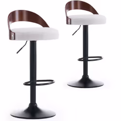 Lot de 2 chaises de bar Yoggi Bois foncé et Tissu bouclette Crème