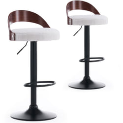 Lot de 2 chaises de bar Yoggi Bois foncé et Tissu bouclette Crème