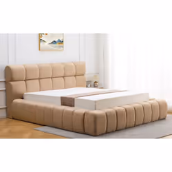 Lit-coffre avec rebords matelassés Challow 140x190cm Tissu Beige