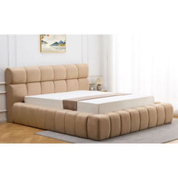Lit-coffre avec rebords matelassés Challow 140x190cm Tissu Beige
