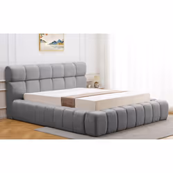 Lit-coffre avec rebords matelassés Challow 140x190cm Tissu Gris foncé