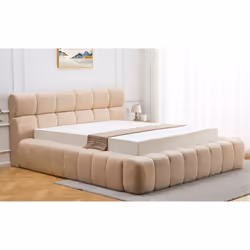 Lit-coffre avec rebords matelassés Challow 140x190cm Tissu Bouclette Beige