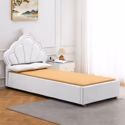 Lit 1 place avec sommier relevable et tête de lit coquillage - 90x190cm Coloris BLANC Offrez une touche féérique à la chambre ...