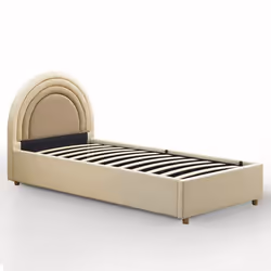 Lit simple avec tête de lit en arche et sommier relevable Bedbow Simili Beige - 90 x 190 cm