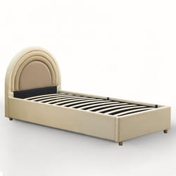 Lit simple avec tête de lit en arche et sommier relevable Bedbow Simili Beige - 90 x 190 cm