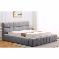 Lit-coffre avec rebords matelassés Challow 180x200cm Tissu Gris foncé