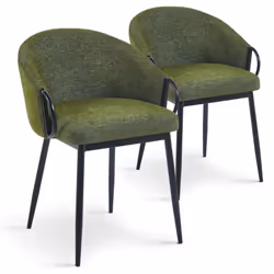 Lot de 2 chaises arrondies et matelassées Patricia Métal noir et Tissu Vert