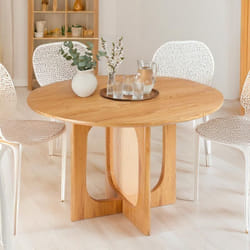 Menzzo - Table ronde avec cannage D120cm Bohemia Chêne clair et Rotin