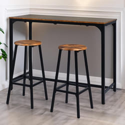 Menzzo - Table de bar style industriel avec ses 2 tabourets Jostin Bois et Métal Noir