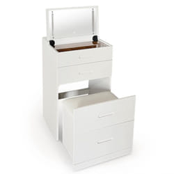 Coiffeuse compacte 48cm avec miroir led, tiroir et pouf intégré Germina Blanc