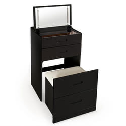 MENZZO Coiffeuse compacte 48cm avec miroir LED tiroir et pouf intégré Germina Noir