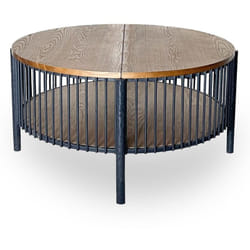 Menzzo - Table basse ronde avec rangement L84cm Curcuma Bois et Métal mareté Noir
