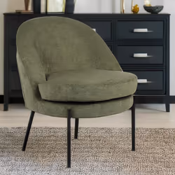 Fauteuil moderne au dossier arrondi Thiago Tissu Vert Kaki