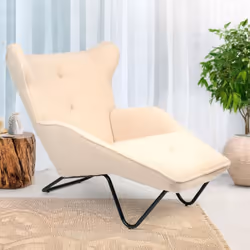 Fauteuil méridienne style bergère relax Shirley Tissu bouclette Beige