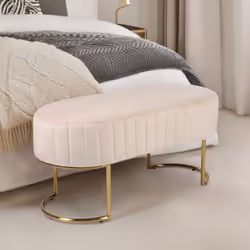 Banquette élégante matelassée Philomena pieds métal doré et Velours Beige