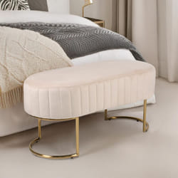 Banquette élégante matelassée Philomena pieds métal doré et Velours Beige