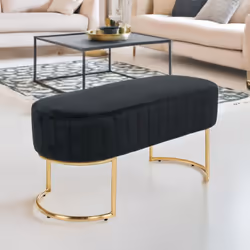 Banquette élégante matelassée Philomena pieds métal doré et Velours Noir