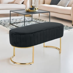 Banquette élégante matelassée Philomena pieds métal doré et Velours Noir